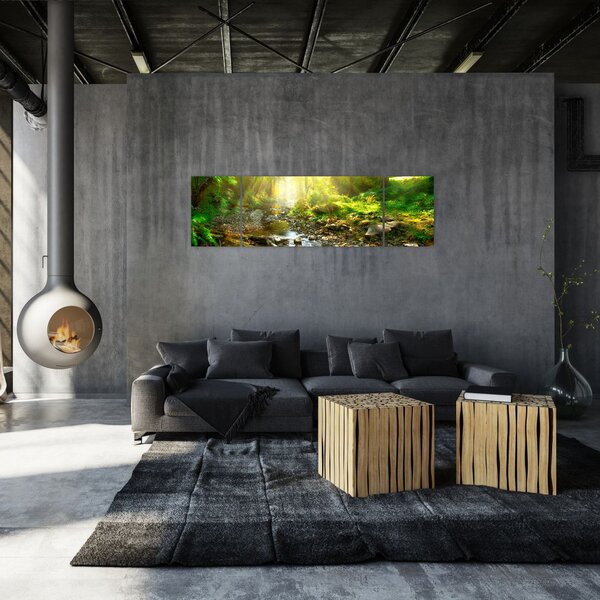Obraz řeky v zeleném lese (170x50 cm)
