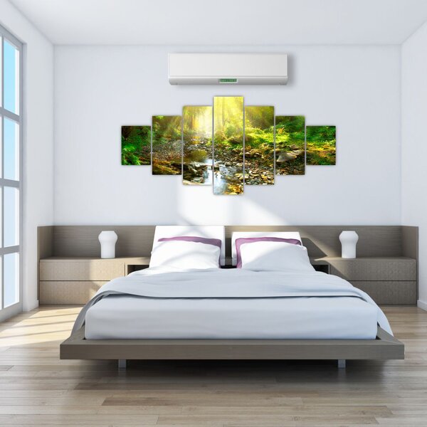 Obraz řeky v zeleném lese (210x100 cm)