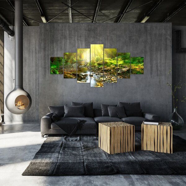 Obraz řeky v zeleném lese (210x100 cm)