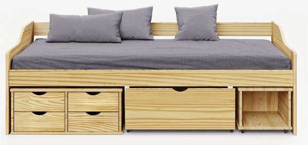 KONDELA Postel s úložným prostorem, přírodní, masiv, 90x200, MAXI NEW
