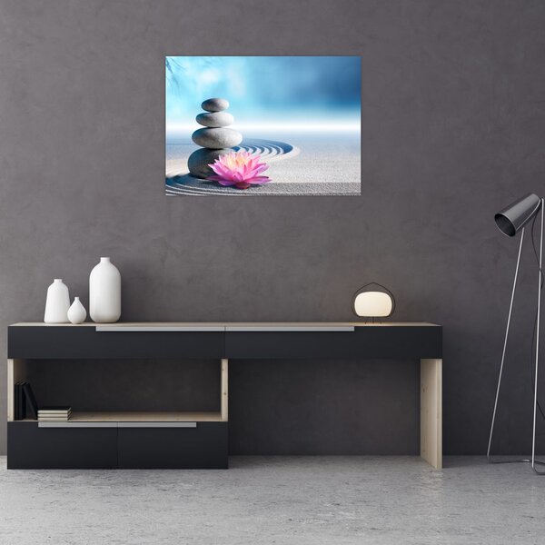 Obraz písku, lilie a spa kamenů (70x50 cm)