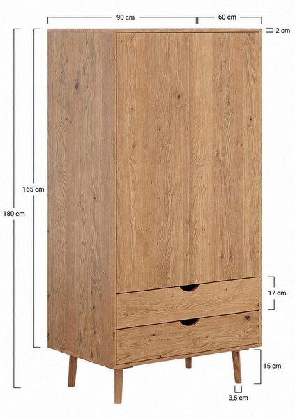 ŠATNÍ SKŘÍŇ S OTOČNÝMI DVEŘMI, dub, barvy dubu, 90/180/60 cm Livetastic - Šatní skříně, Online Only