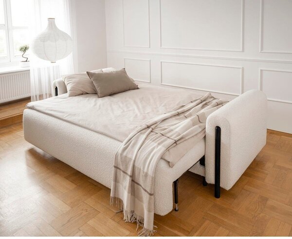 Slonovinová rozkládací/s úložným prostorem pohovka z textilie bouclé 244 cm Arcadova – ELTAP