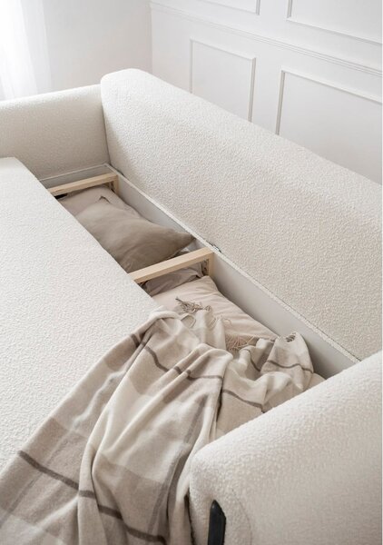 Slonovinová rozkládací/s úložným prostorem pohovka z textilie bouclé 244 cm Arcadova – ELTAP