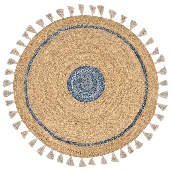 Kulatý jutový koberec ⌀ 140 cm béžový/modrý OBAKOY