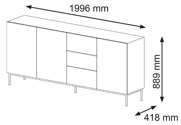 Komoda Rawy 3D3S 2 (bílá + černá). Akce -16%