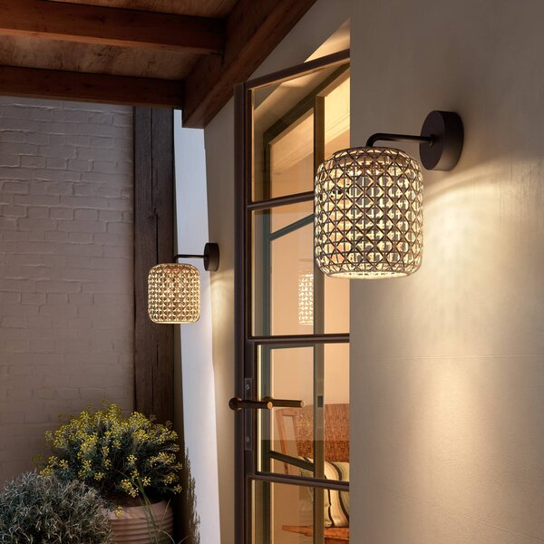 Bover Venkovní nástěnné svítidlo Nans A LED, hnědé, Ø 21,6 cm, stmívatelný, Hnědá / rez, Nerezová ocel, Design