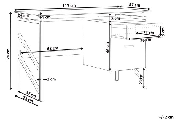 Pracovní stůl MORITON Černá 117 cm 57 cm s úložným prostorem