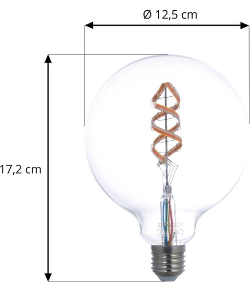 Prios LED filament E27 G125 4W RGBW WiFi čirá