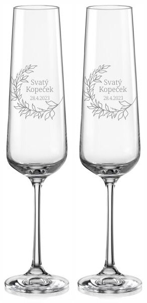 Svatební skleničky na sekt Vavřínový věnec 2 ks