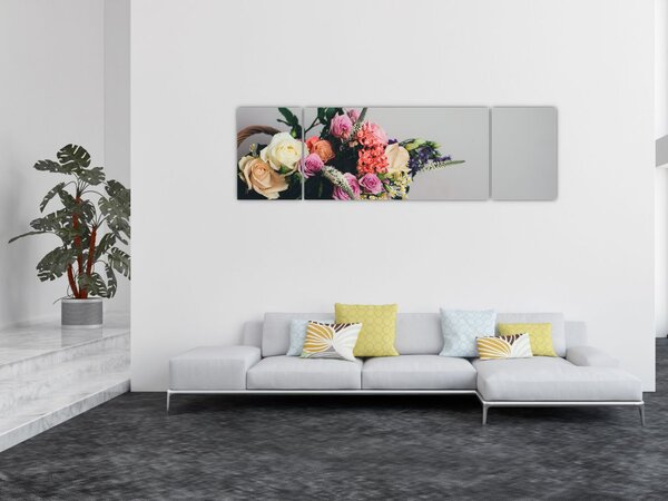 Obraz koše s květinami (170x50 cm)