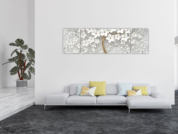 Obraz bílého stromu s květinami (170x50 cm)