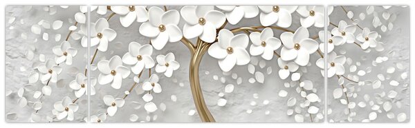 Obraz bílého stromu s květinami (170x50 cm)