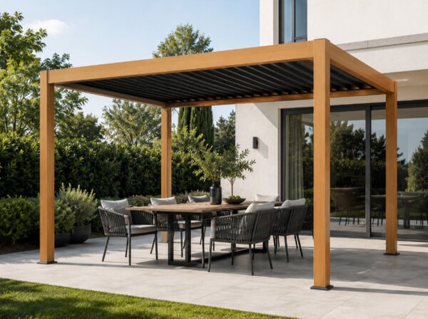 Zahradní pergola s LED osvětlením LUXORA hnědá/antracitová 300x400 cm