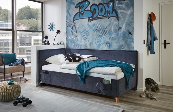 -25 % Dny MOMENTI– Modrá čalouněná postel Meise Möbel Fun II. 90 x 200 cm