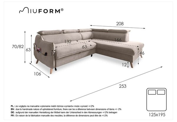 Světle šedá rozkládací rohová pohovka (pravý roh) Sweet Harmony – Miuform