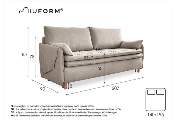 Béžová rozkládací pohovka 207 cm Simon – Miuform