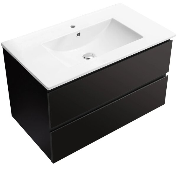 Koupelnová skříňka Carole + keramické umyvadlo Todo - černá matná - 81x50x46,5 cm