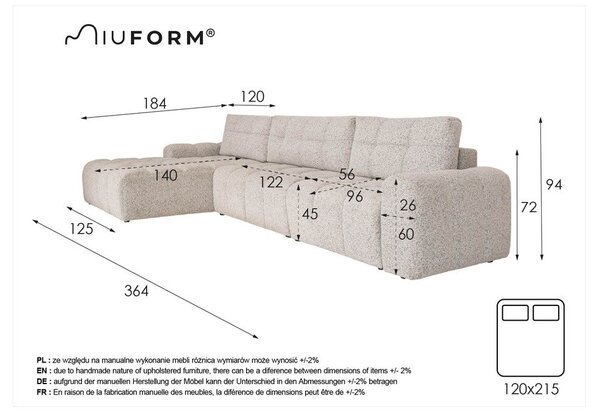 Béžová rozkládací modulární rohová pohovka s úložným prostorem (levý roh) Lulu – Miuform