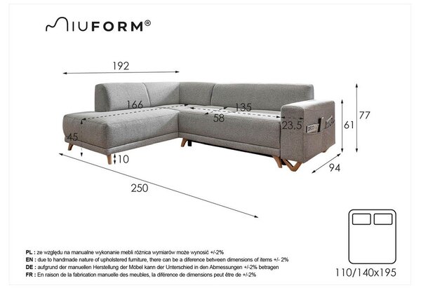 Šedá rozkládací/s úložným prostorem rohová pohovka (levý roh/do L) Classy Sophie – Miuform
