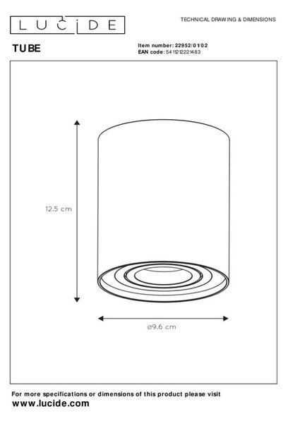 LUCIDE 22952/01/02 TUBE Stropní bodové svítidlo GU10 1x50W matná zlatá/mosaz