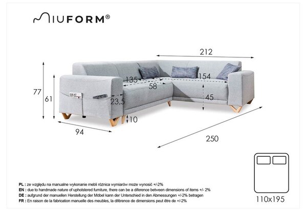 Světle šedá rozkládací/s úložným prostorem rohová pohovka (pravý roh/do L) Classy Sophie – Miuform