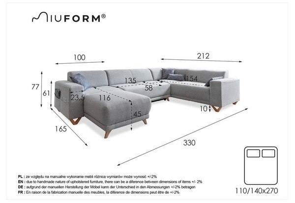 Antracitová rozkládací/s úložným prostorem rohová pohovka (pravý roh/do "U") Classy Sophie – Miuform