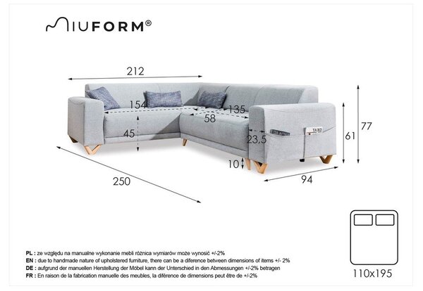 Šedá rozkládací/s úložným prostorem rohová pohovka (levý roh/do L) Classy Sophie – Miuform
