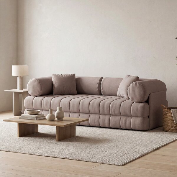 Šedobéžová rozkládací pohovka z textilie bouclé 206 cm Kemi – Cosmopolitan Design