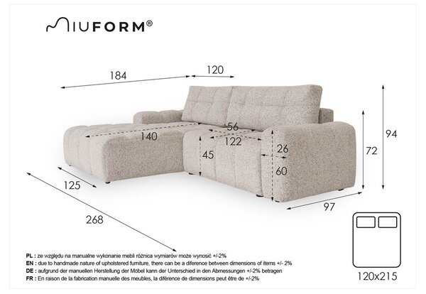 Béžová rozkládací modulární rohová pohovka s úložným prostorem (levý roh) Lulu – Miuform