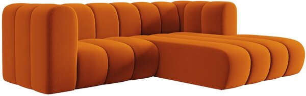 Oranžová sametová trojmístná pohovka MICADONI Lupine 228 cm, pravá