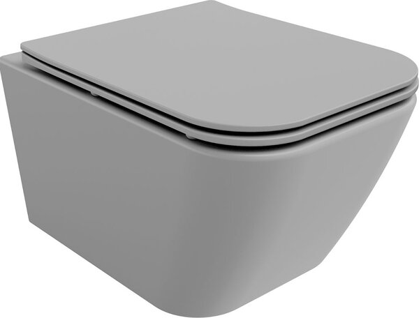 MEXEN - Madox Závěsná WC mísa Rimless včetně sedátka s slow, Duroplast, světle šedá mat 30154061