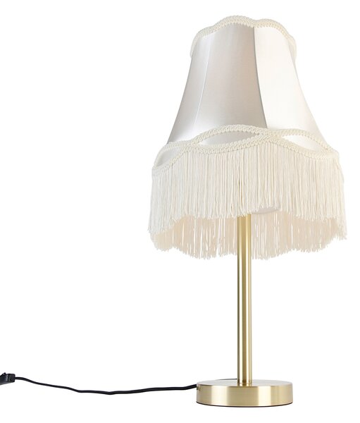 Klasická stolní lampa mosazná s abajurem krémová 30 cm - Simplo