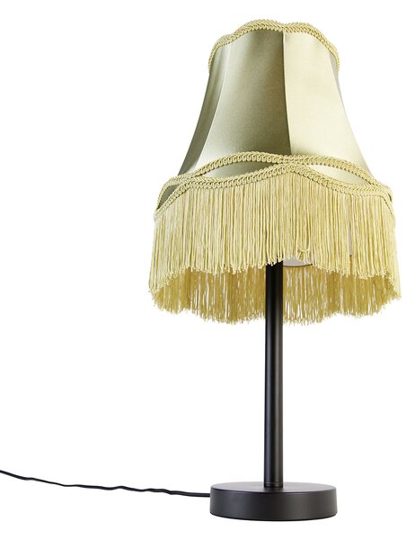 Klasická stolní lampa černá s babičkovským stínítkem zelená 30 cm - Simplo