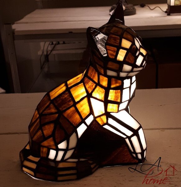 Dekorativní lampa Tiffany kočka - 24*20 cm 1x E14 / max 40w - Clayre & Eef