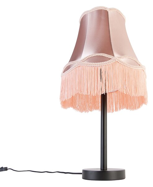 Klasická stolní lampa černá s babičkovským stínidlem růžová 30 cm - Simplo