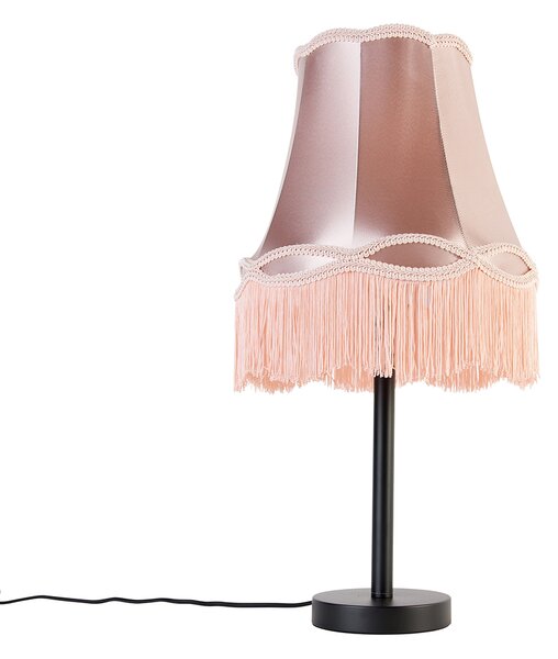 Klasická stolní lampa černá s babičkovským stínidlem růžová 30 cm - Simplo