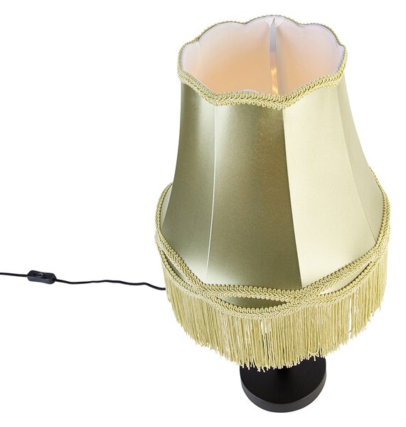 Klasická stolní lampa černá s babičkovským stínítkem zelená 30 cm - Simplo