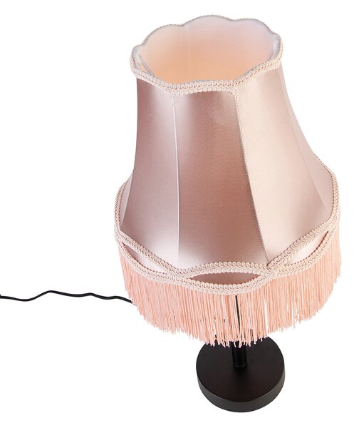 Klasická stolní lampa černá s babičkovským stínidlem růžová 30 cm - Simplo