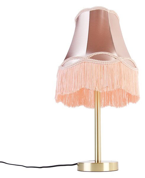 Klasická stolní lampa mosazná s granátovým stínítkem růžové 30 cm - Simplo