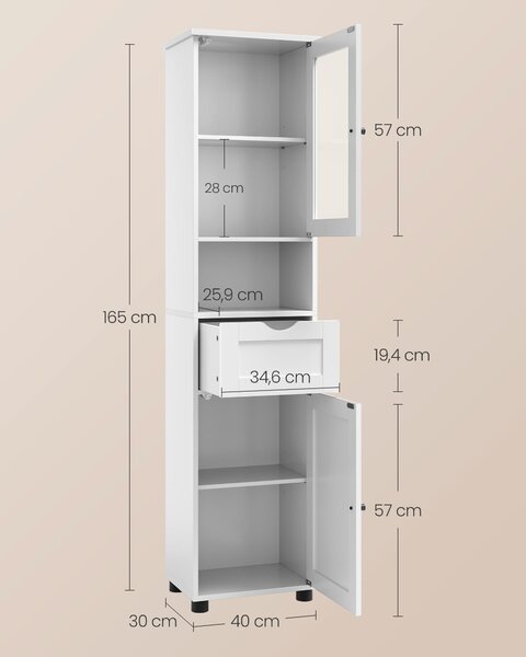 VYSOKÁ SKŘÍŇ, bílá, bílá, 40/165/30 cm MID.YOU - Koupelnové série, Online Only