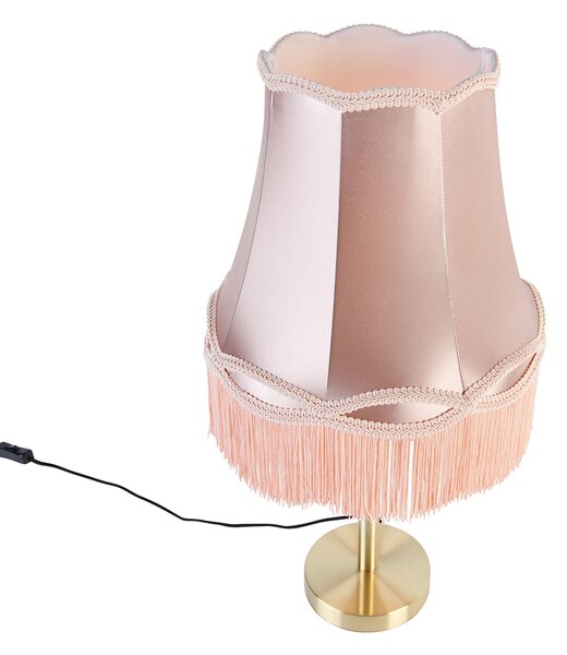 Klasická stolní lampa mosazná s granátovým stínítkem růžové 30 cm - Simplo