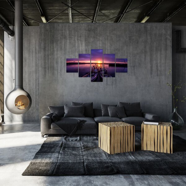 Obraz rybářských lodí v přístavu (125x70 cm)