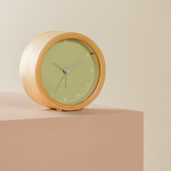 Present time Zelený dřevěný budík Mitis