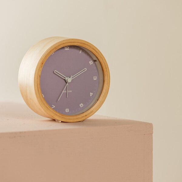 Present time Růžový dřevěný budík Mitis