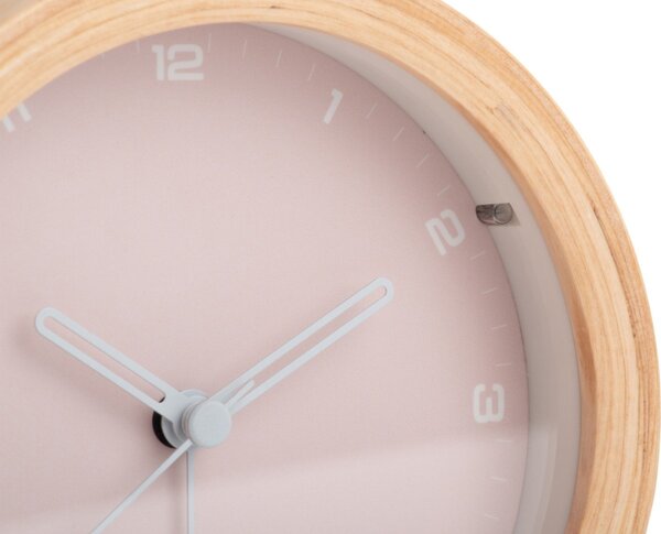 Present time Růžový dřevěný budík Mitis