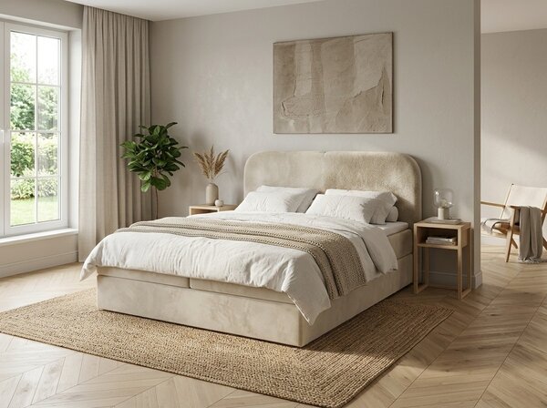 Čalouněná postel boxspring FORENA 140x200 cm krémová Matrace: Matrace Bonell pružinová