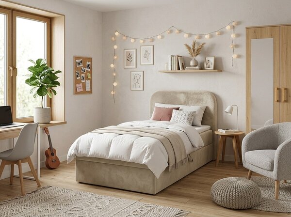Čalouněná postel boxspring FORENA 90x200 cm krémová Matrace: Matrace Bonell pružinová