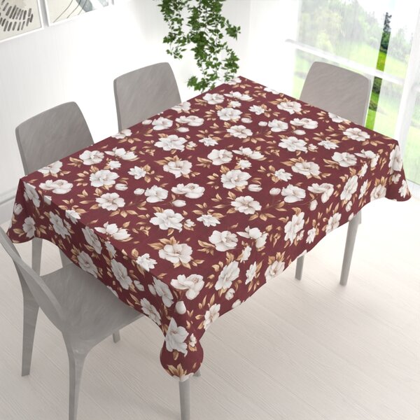Biante Bavlněný obdélníkový ubrus Sandra SA-773 Bílé květy na vínovém 50x100 cm