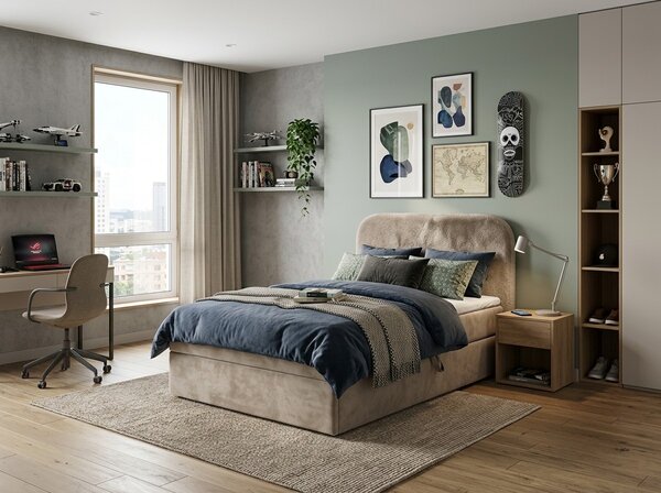 Čalouněná postel boxspring FORENA 90x200 cm béžová Matrace: Matrace Bonell pružinová